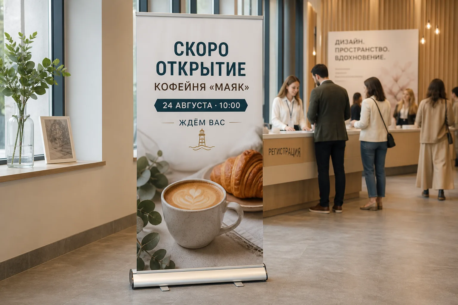 Roll-up с афишей мероприятия в зоне регистрации; для заказа в Липецке