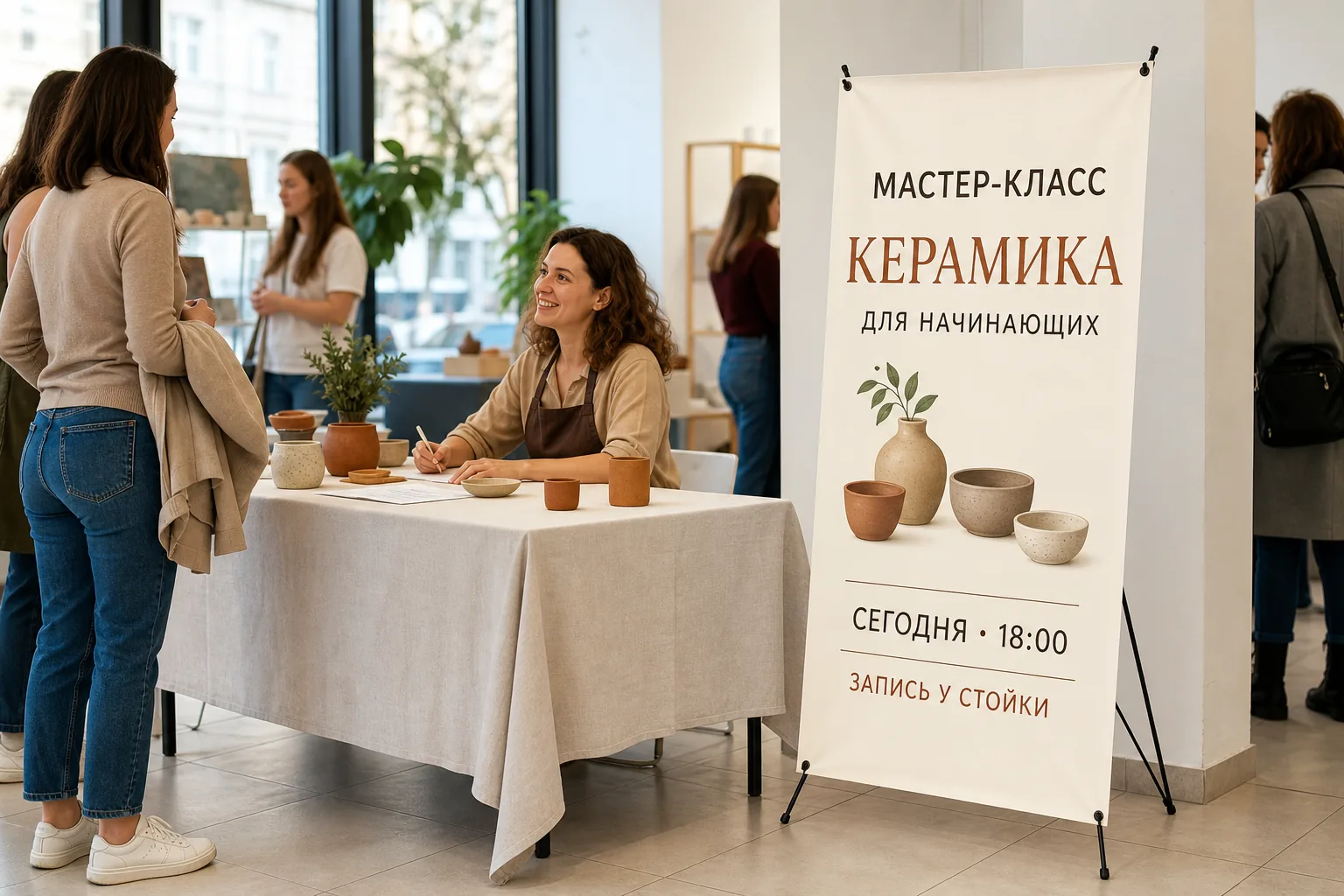 Стенд «Паук» с рекламой в небольшой промозоне; для заказа в Липецке