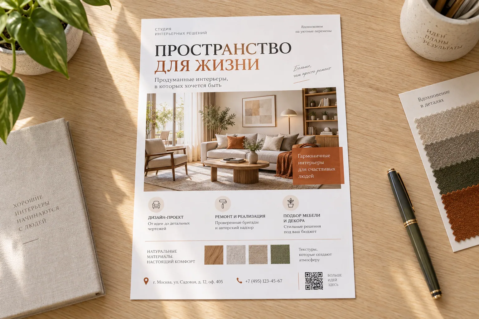 Заказать листовки: Информационная листовка A5 с услугами, контактами и QR-кодом; образец смежной услуги, кадр 2, получение в Липецке, «Инструкции»